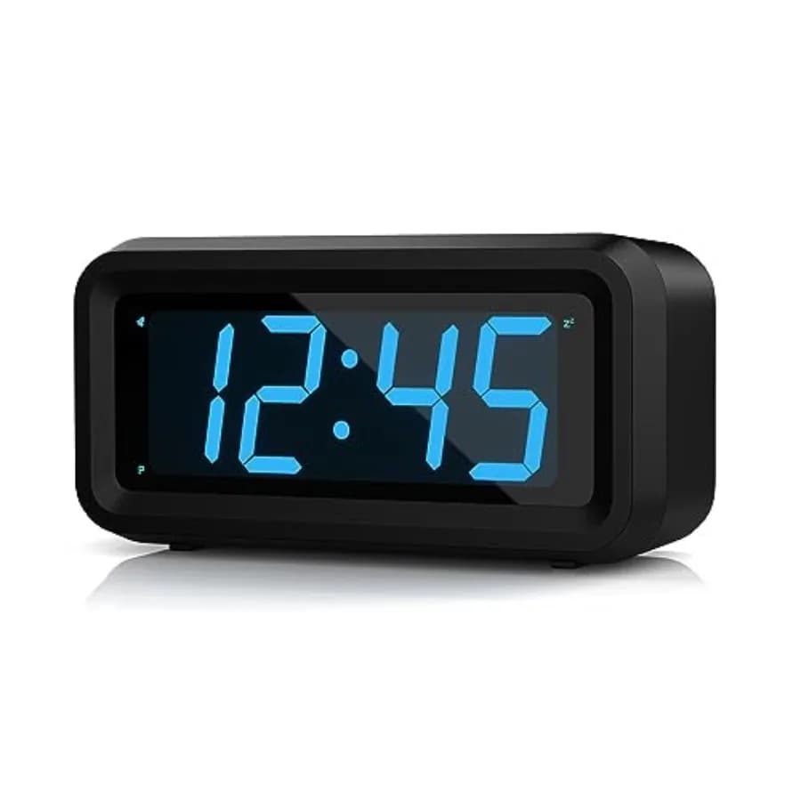 Alarm Clock, Digital Clock, Constantly 1.2'' LED Blue Digits Display, Battery Powered, Snooze, Small Wall Clock, Desk Clock, Cl