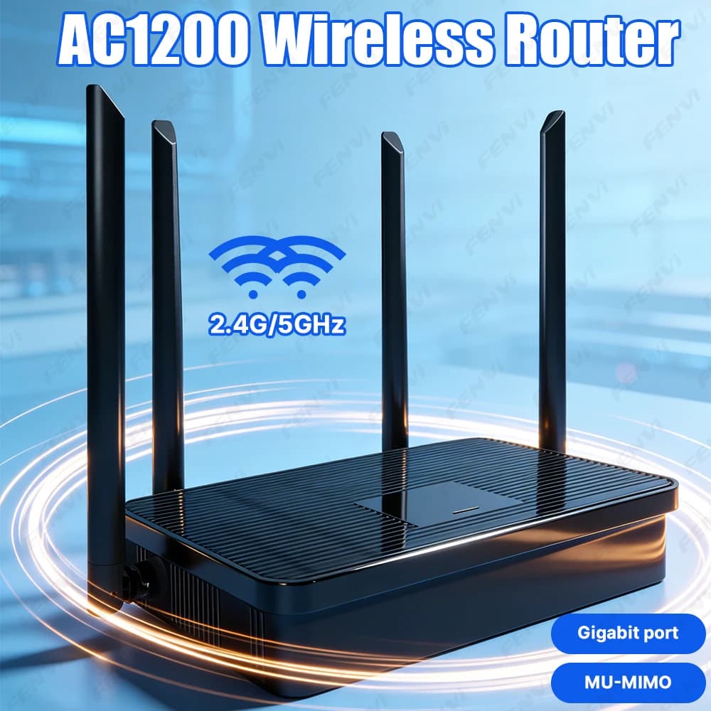 Router WiFi AC1200 1200Mbps, Router Gigabit Ethernet, Ripetitore di Segnale Dual Band 5GHz 2.4GHz, Amplificatore di Rete Wireless Wi-Fi
