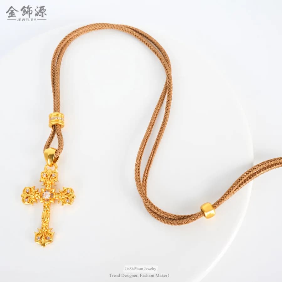 2026 Gold-plated Cross Necklace with Flame and Diamond Accents, Ins Style Versatile Hip-hop Light Luxury Collarbone Chain