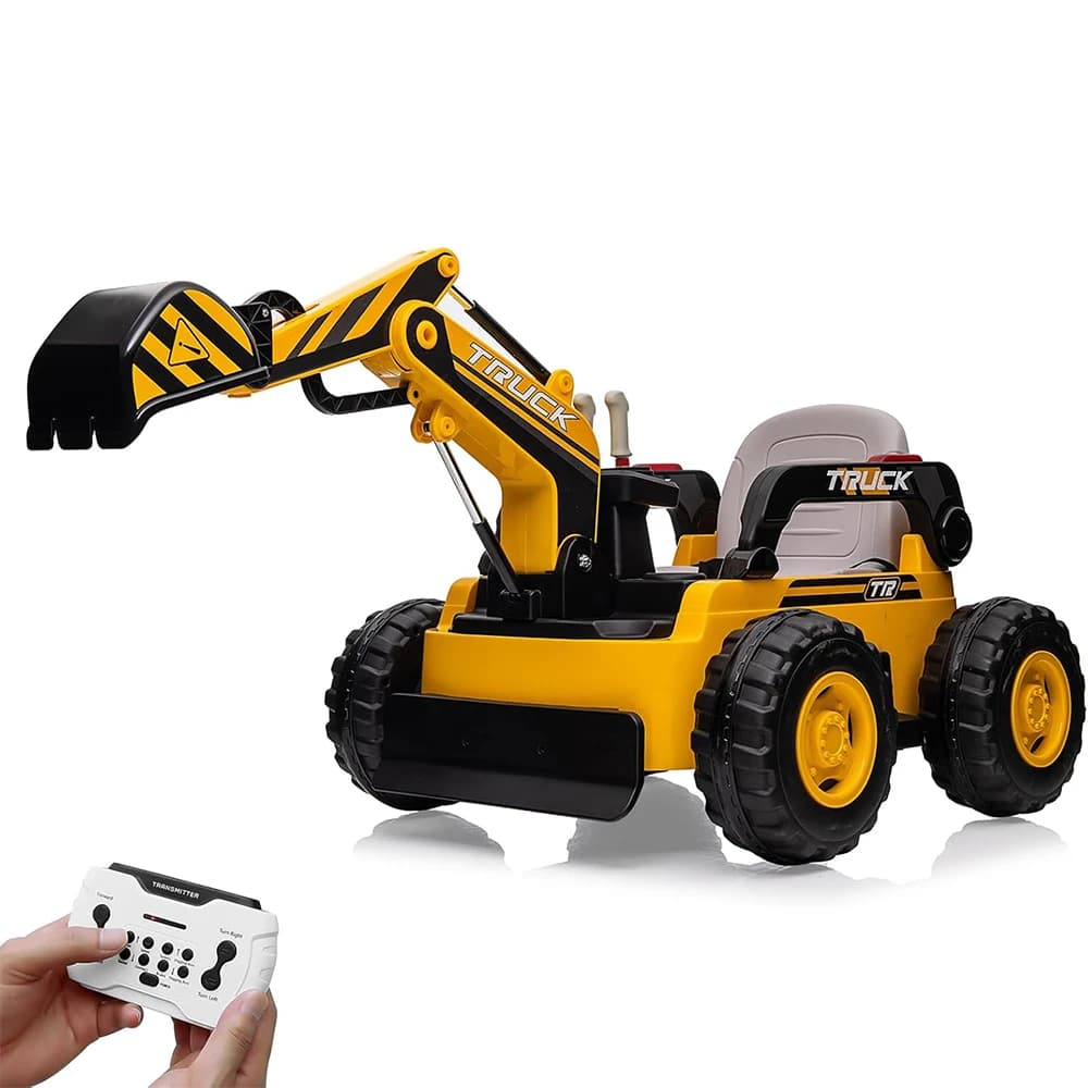 360 ° Giocattolo da equitazione con rotazione per bambini che cavalcano sull'auto scavatrice con escavatore elettrico con braccio di scavo telecomandato Motori 4x75W Fanale posteriore a LED