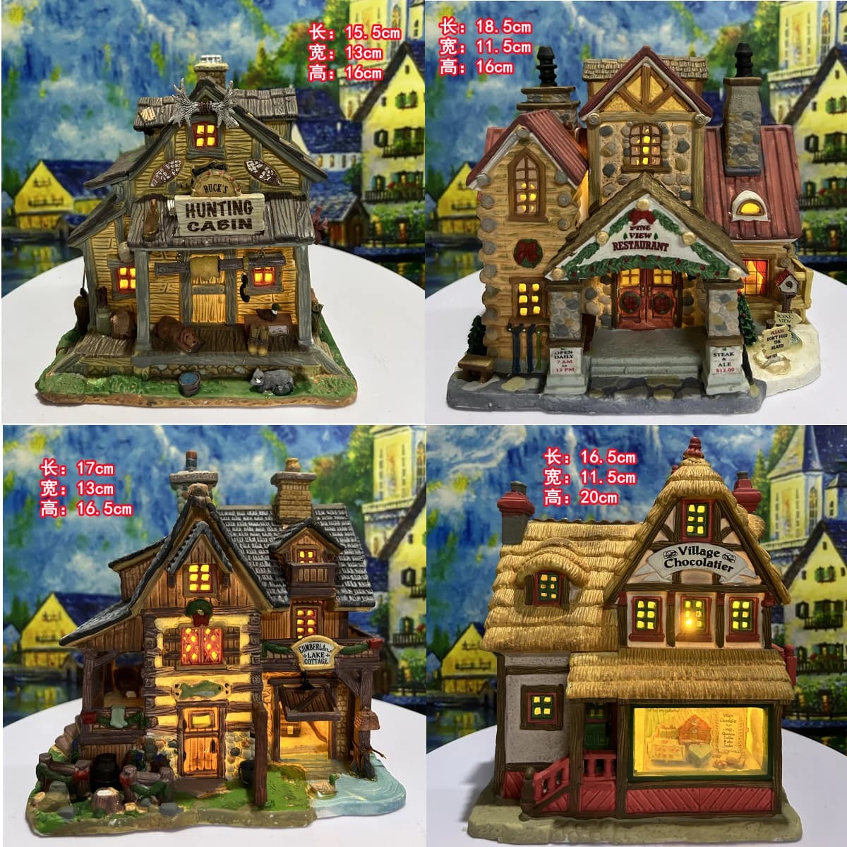 Lemax Porcelain Night Lamp House Miniature of European Building Figurines Home Furnishing Living Room Table Ornaments Home Decor