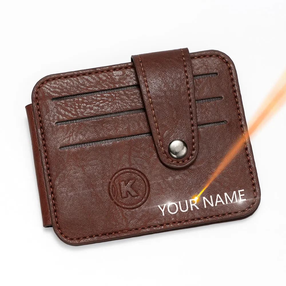 Name Engraving Men Wallets New Short Card Holder Retro Buckle Thin Portable Small Card Bag Men Money Clips Purses
