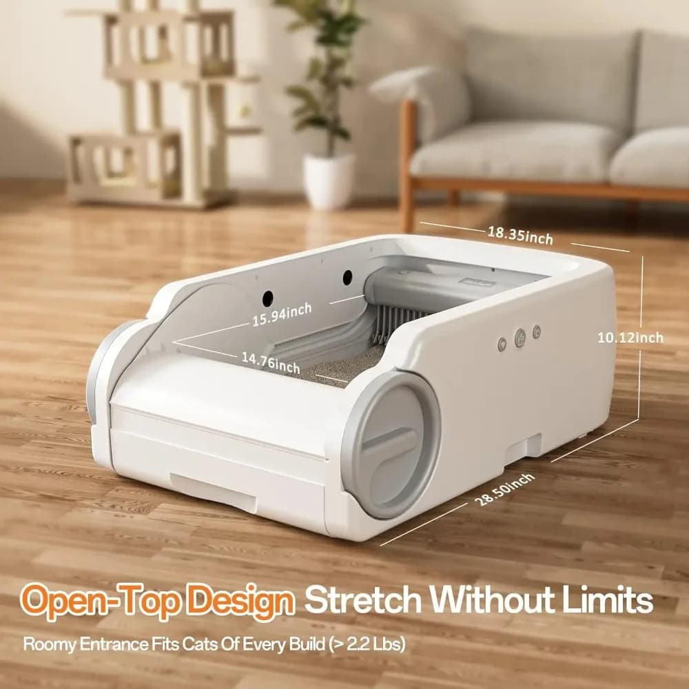 Open-Top Automatic Self-Cleaning Litter Box, Safety Sensors, APP Control, For Large Cats, Custom