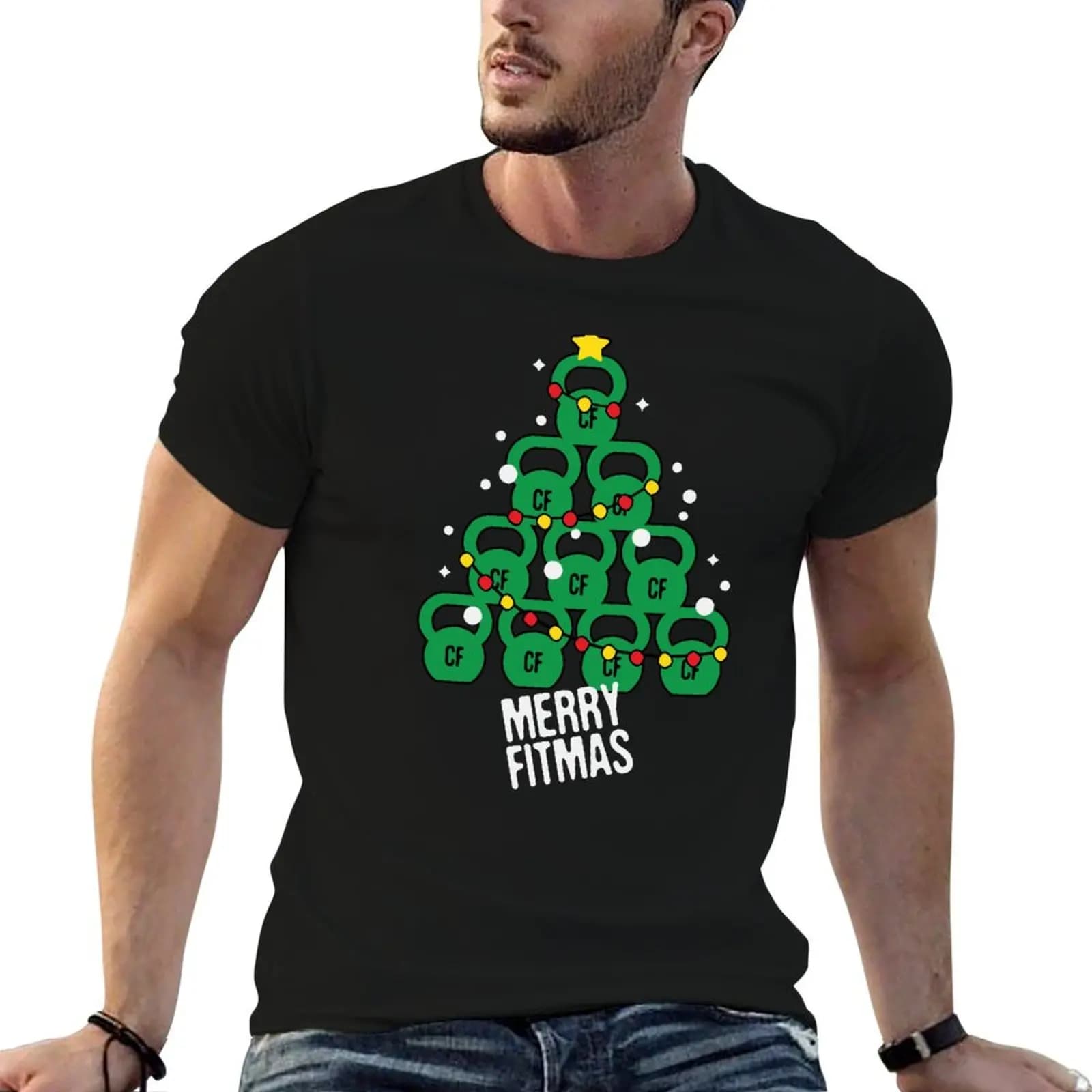 Kettlebell tree, Merry Christmas tree, Xmas workout, Merry Fitmas, Weightlifter T-Shirt Relaxed Casual Short Sleeve Tee