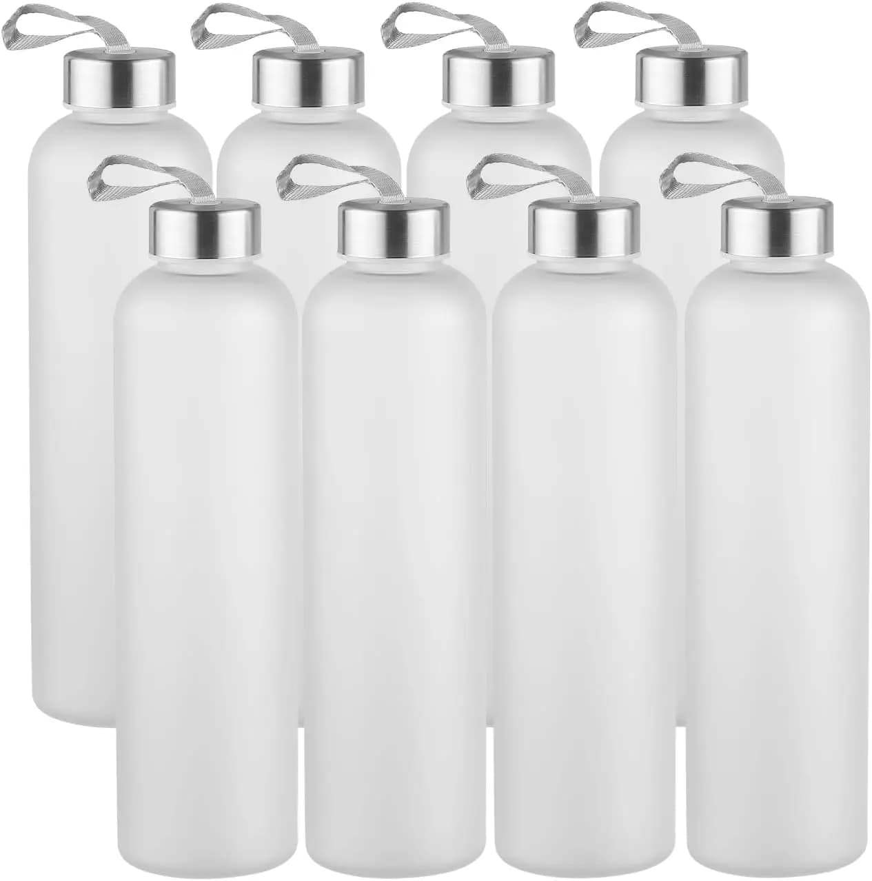 Confezione da 8 bottiglie d'acqua smerigliate da 27 once con coperchio in acciaio inossidabile, bottiglie per palestra e sport a tenuta stagna