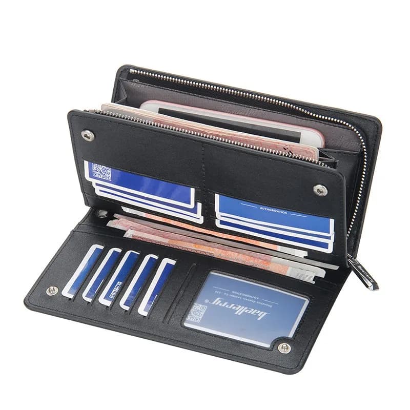 Men's Retro Business Large Capacity Multi-functional Wallet with Zipper Phone Bag Clutch Handbag for Stylish Storage