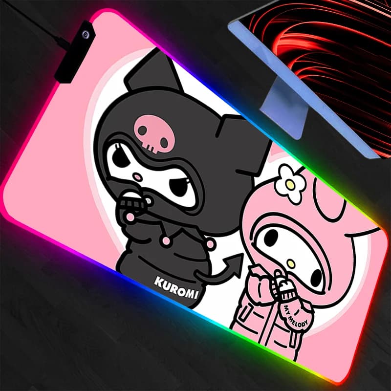 Mouse Grande Kuromi My Melody Carpet with RGB LED, Modern Desktop Mat for Keyboard and Laptop, Retroilluminated Gaming Mousepad