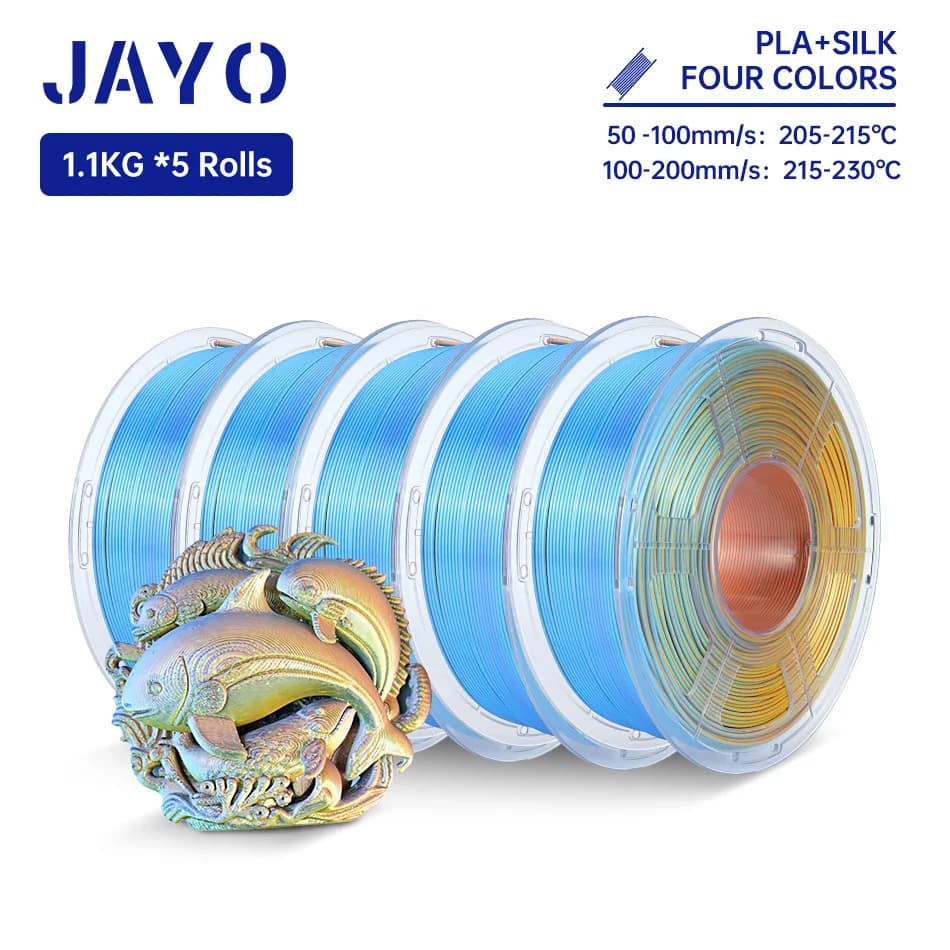 Filament PLA Silk JAYO 1.75mm, Filament PLA Plus for 3D Four Color Printer, Polished Silk Texture, 4 in 1 Colors, 5 Rolls/Set