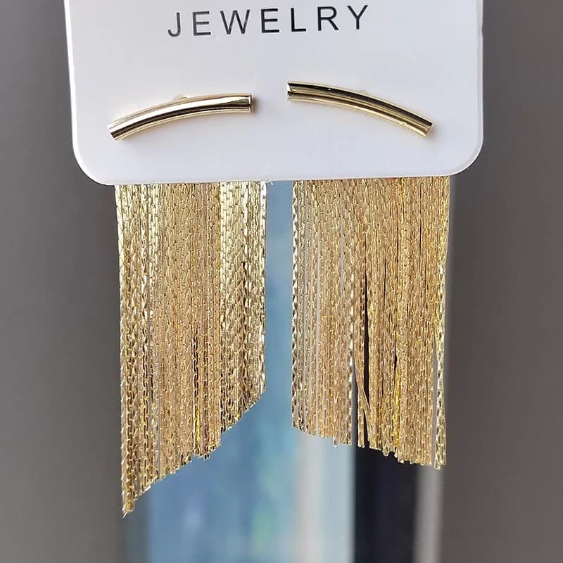 Fashion Statement 14K Gold Color Tassel Pendant Earrings For Women Luxury Shiny Metal Chain Stud Earrings Party Jewelry Gifts