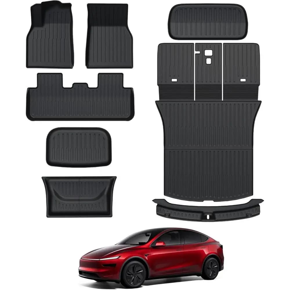 Tappetini per Tesla Model Y Juniper 2025 2026, set completo di 8 accessori per fodere per carico per tutte le stagioni, tappetino inodore 3D TPE Tr