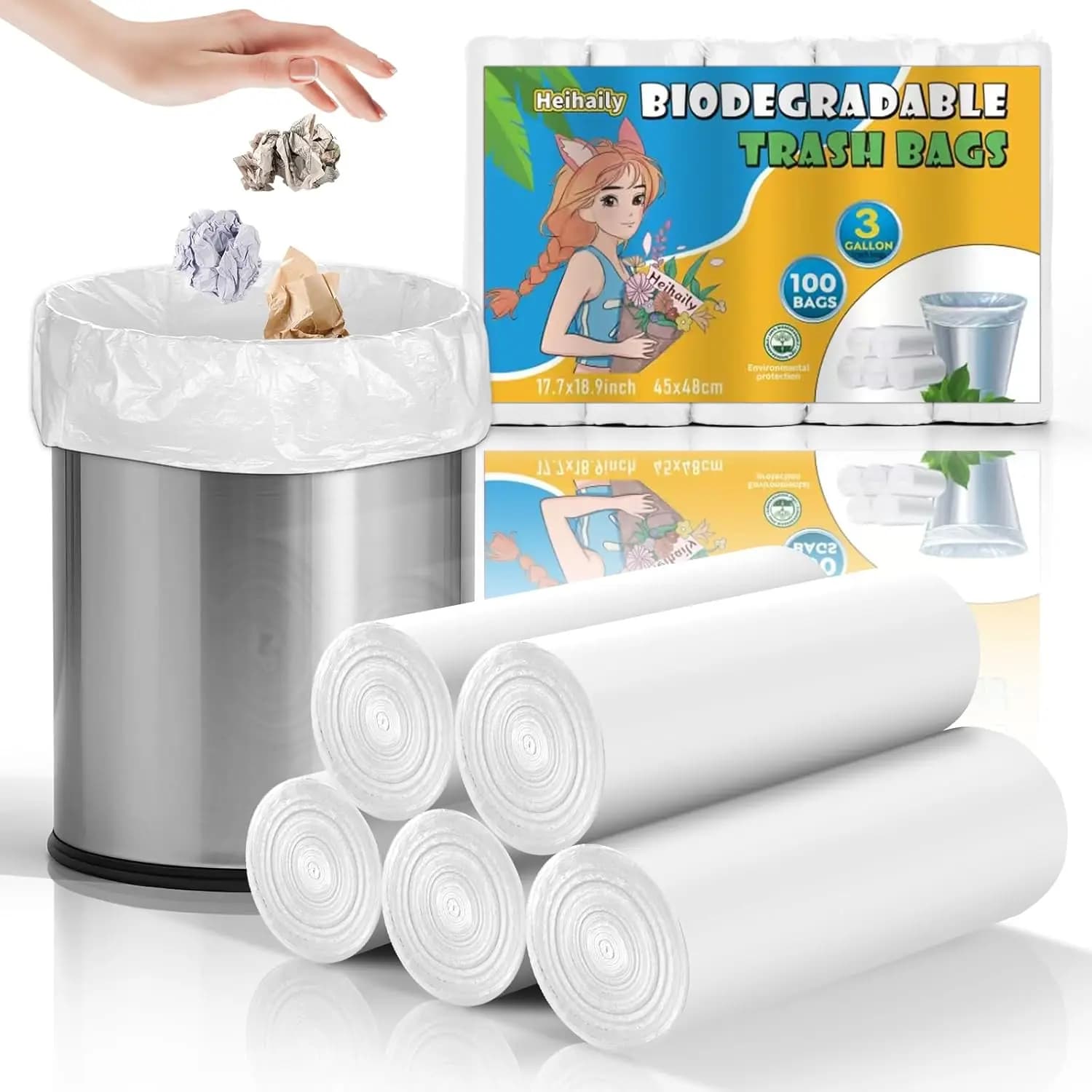 3 Gallon Small Biodegradable Trash Bags - Clear White 100 Count Waste Basket Liners Strong Thick Recyclable Compostable Garbage