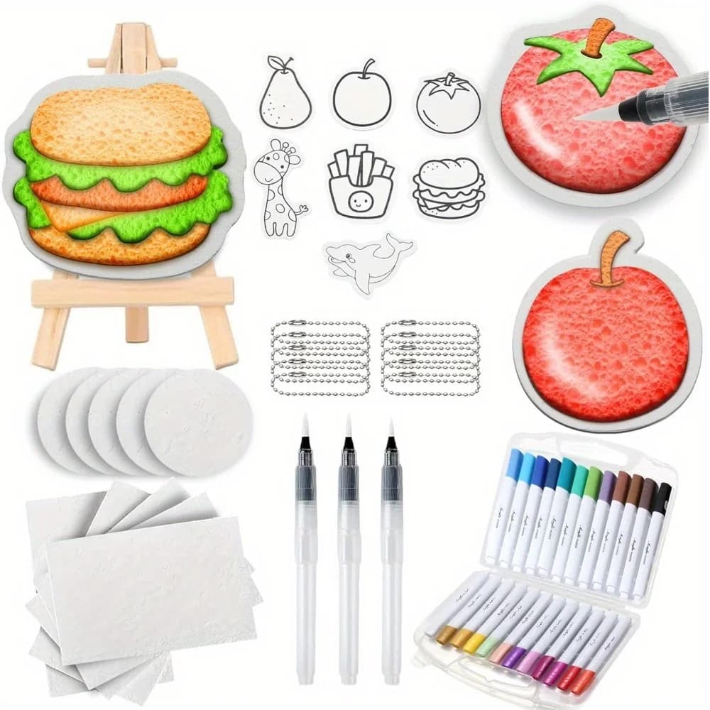 55tip Pcs Magic 3D Foam Texture Painting Kit - Includes 37 Pcs Foam Texture Paper, 24 Color Brush Tip Acrylic Paint Markers, 3 S