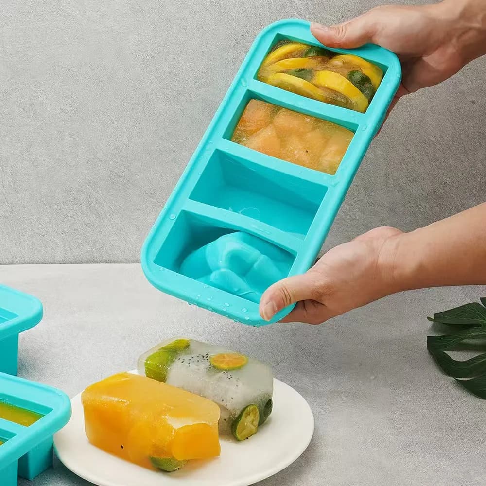 Stampo in silicone 2/4/6 scomparti con coperchio per congelatore, contenitore per alimenti refrigerati, vassoio per ghiaccio, scatola per conservazione alimenti freschi