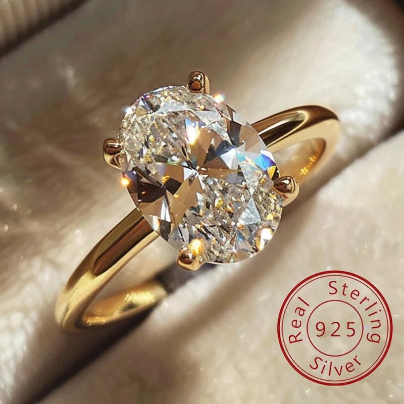 925 Sterling Silve Shiny Gorgeous 1-8CT Oval Zircon Ring For Women Engagement Wedding Luxury High Quality Fine Jewelry