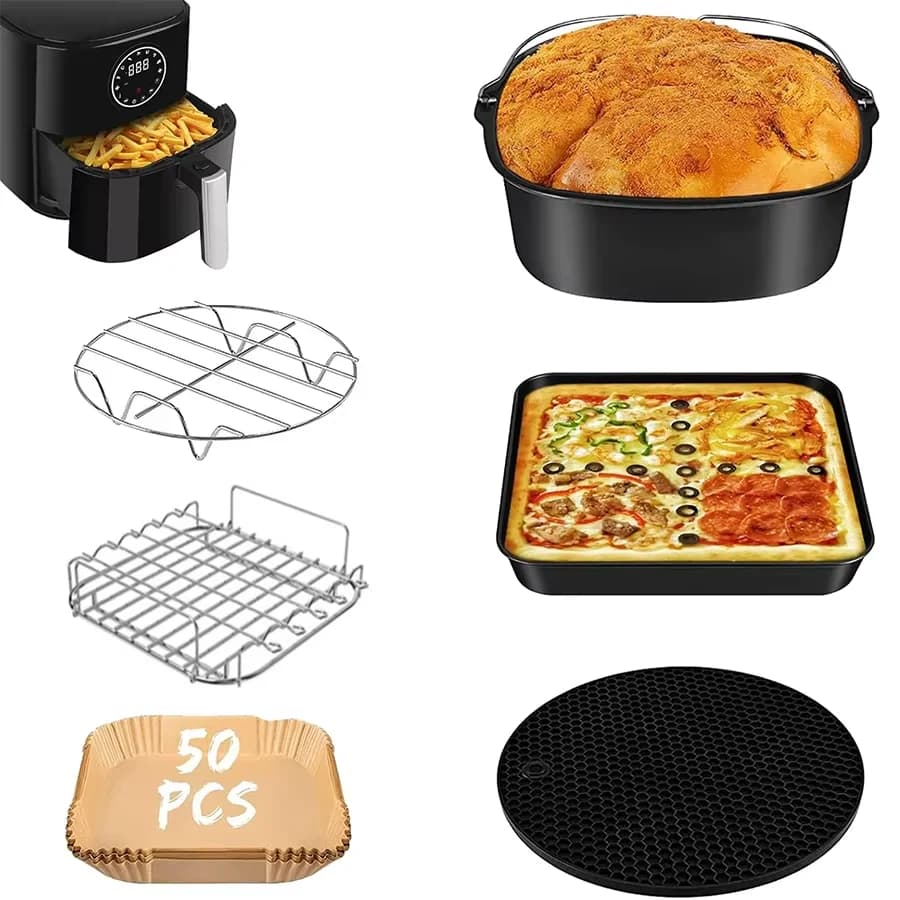 Air Fryer Accessories Square for COSORI 5.5L/6L/6.2L Inculde Air Fryer Grid Rack/Basket/Dish/Utensils