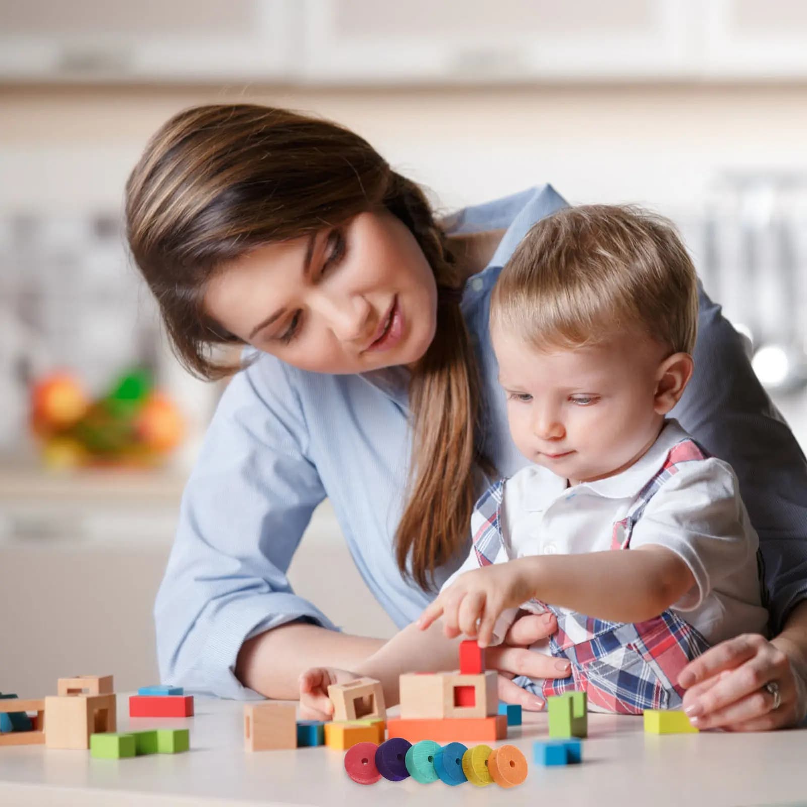 30 Pezzi Ruote in Legno Colorate per Progetti Creativi Fai-da-Te Educativi e Divertenti per Bambini