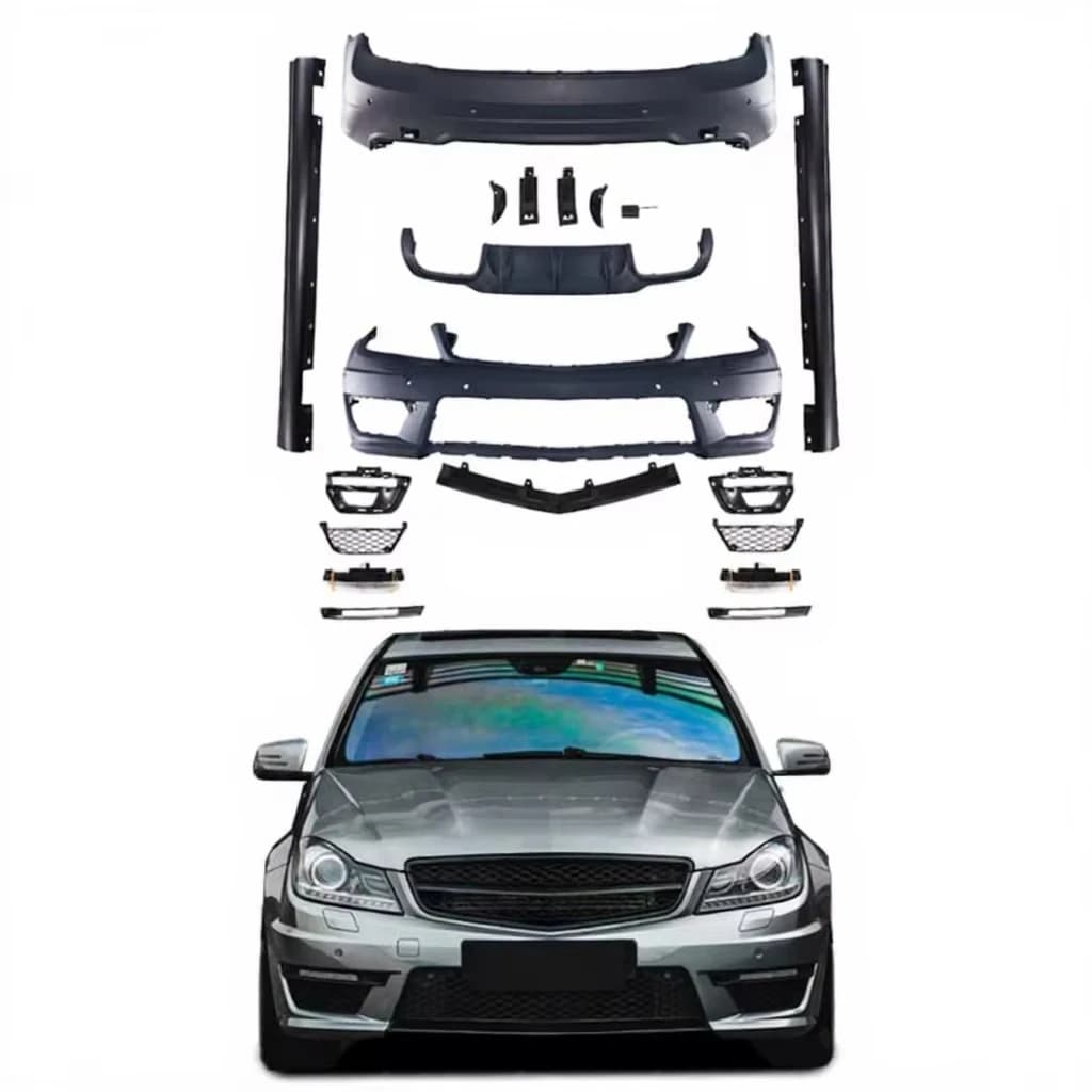 STLF Car Body Kit for Benzs C Class W204 Upgrade to C63 Style With Front Bumper Rear Bumper Side Skirts Rear Diffuser