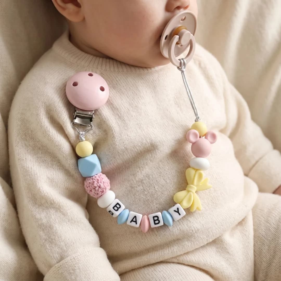 Custom Name Silicone Baby Teether Chain Pastel Bowknot Pacifier Holder Food Grade Safe Dummy Clip Newborn Present