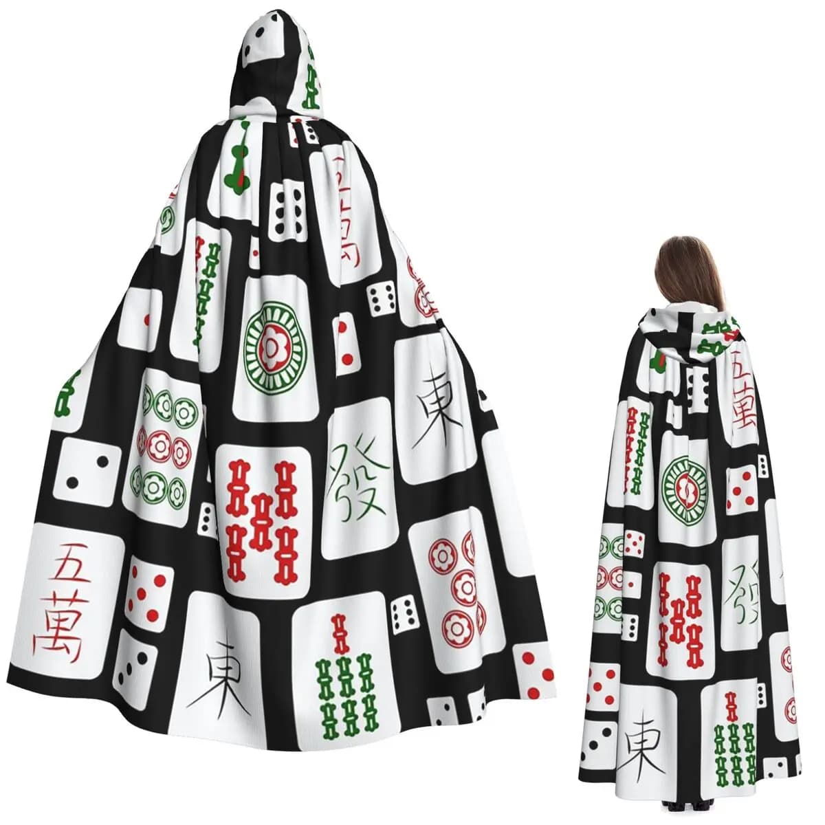 Mantello Lungo con Cappuccio per Gioco del Mahjong, Costume da Strega Medievale, Mantello per Cosplay di Halloween, Unisex per Adulti