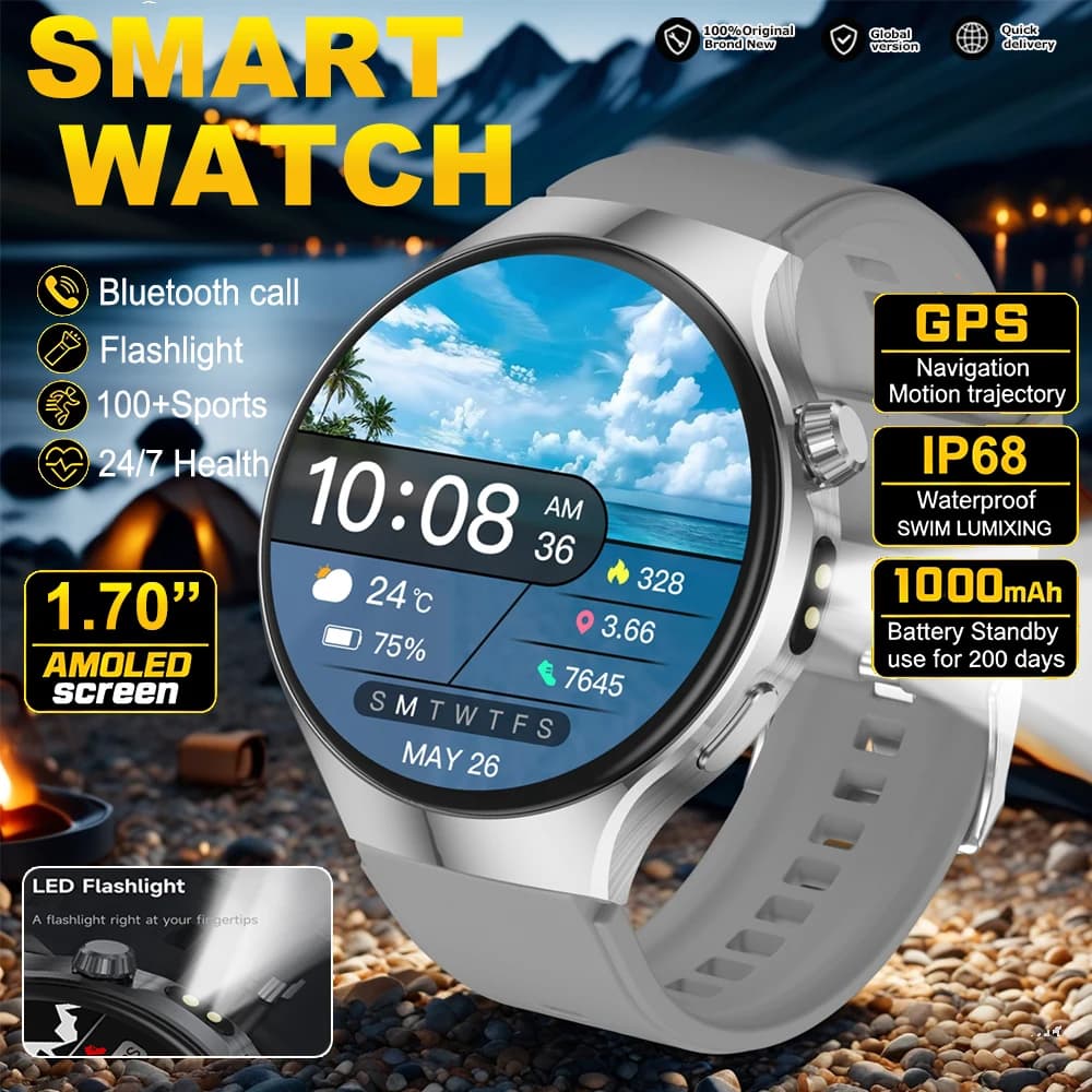 Smartwatch da uomo 1000mAh, lunga durata in standby, smartwatch da esterno per uomo, impermeabile IP68, cardiofrequenzimetro, chiamate BT, batteria grande.