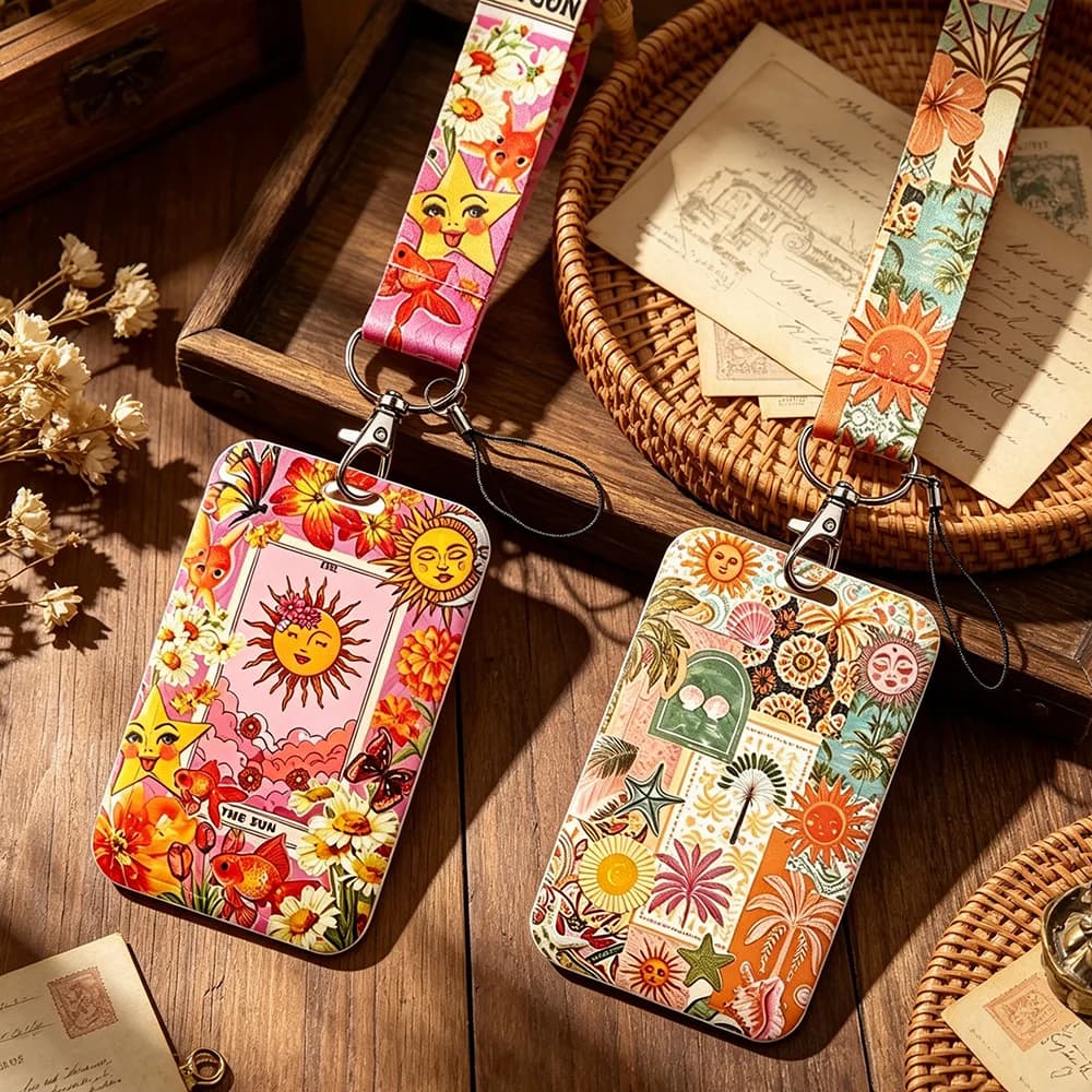 Bohemian Tarot Sun Card Holder Lanyard ID Badge Holder Colorful Floral Neck Strap For Student Office Worker Phone Lanyard