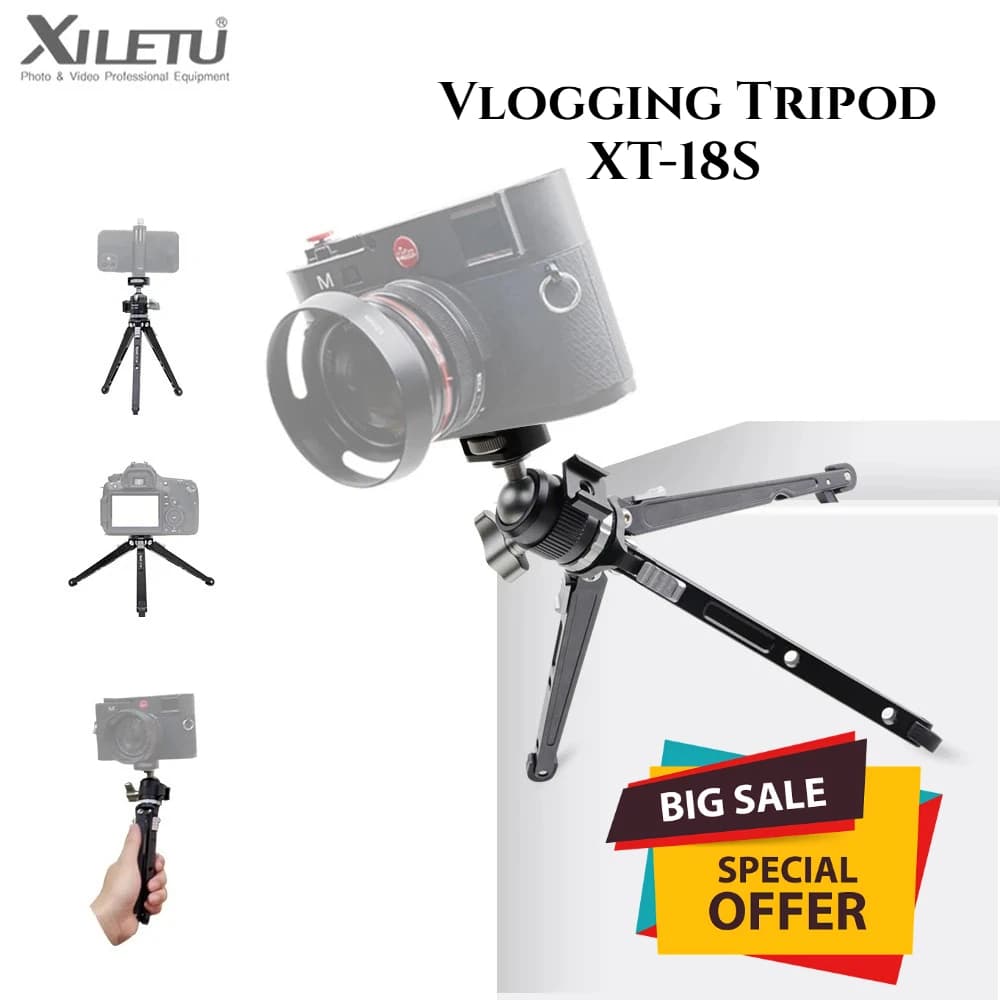 Treppiede XILETU XT-18S per Vlogging, Supporto Portatile con Attacco Cold Shoe per Fotocamera Mirrorless e Smartphone, Treppiede da Tavolo per Video Blog e Selfie