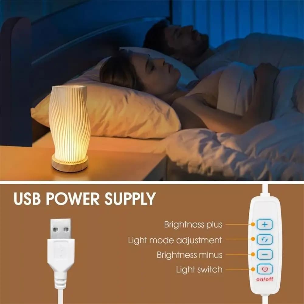 Fashionable dimmable night light with wooden base Desk lamp with USB socket LED night lamp Desk lamp Desk lamp Desk lamp Bedroom