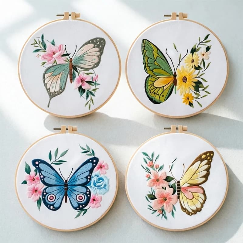 1pc 20X20CM 7.87 inch Embroidery Butterfly Kit Include Fabric Thread Needle Hoop for Beginner DIY Home Decor Handcraft
