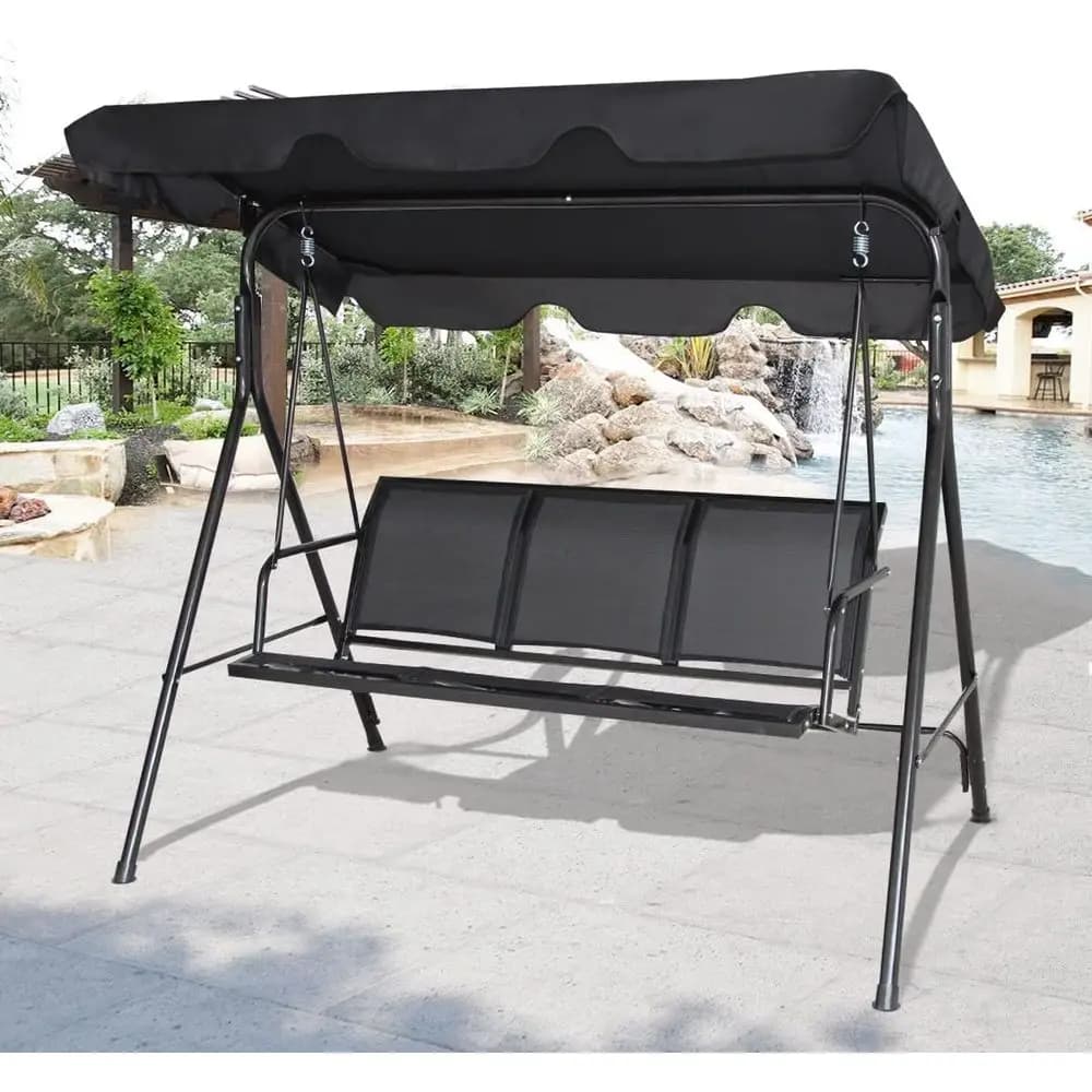 Chair in Dondolo da Esterno for 3 persons with Parasol, Amaca Padded for Garden, Patio and Edge Pool (Black)
