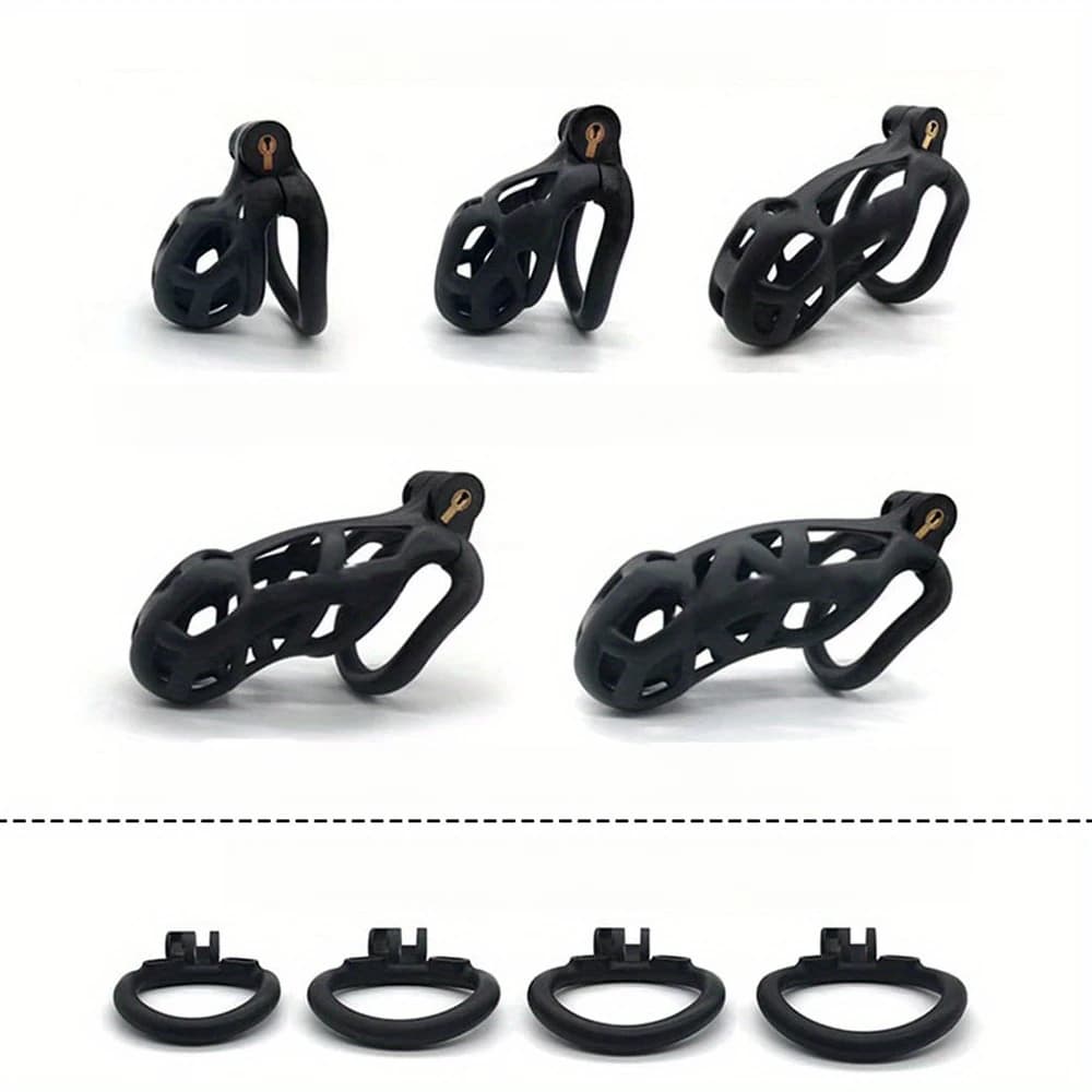 New Color Male Penis Lock Chastity Cage with Lock and 4 Rings Resin Virginity for Men Couple Breathable Cock Ring Penis Restrain