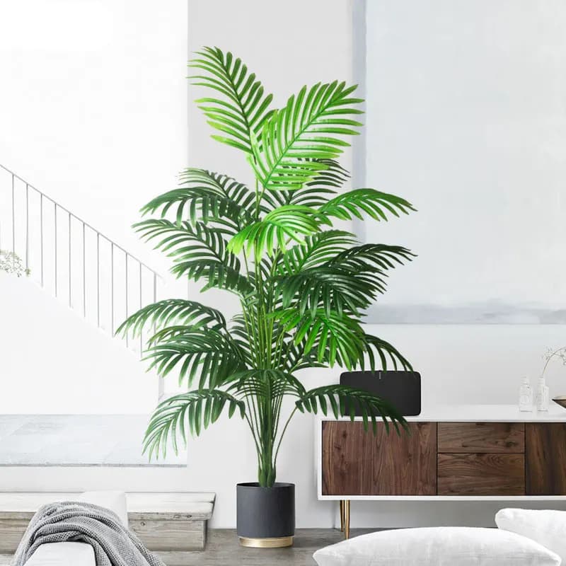 Artificial Palm Large 90-120cm, Soft Tropical Plants, Green Palm leaves in Plastic, Big Monstera Copper for Home and Garden Decorations
