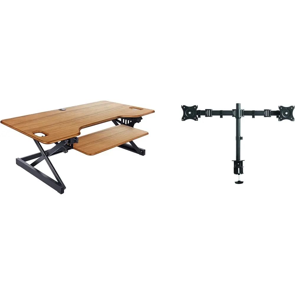 Convertitore per Scrivania Regolabile in Altezza 46 Pollici con Supporto per Doppio Monitor - Postazione di Lavoro Ergonomica Effetto Legno
