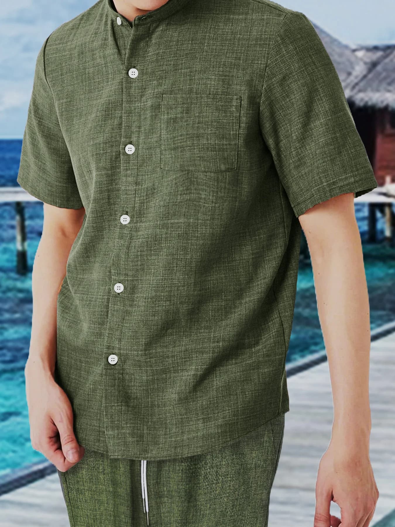 Men's suit strong sizes, new testurized Chinese set, shirt with collar to Korean and paired shorts for leisure and commuting
