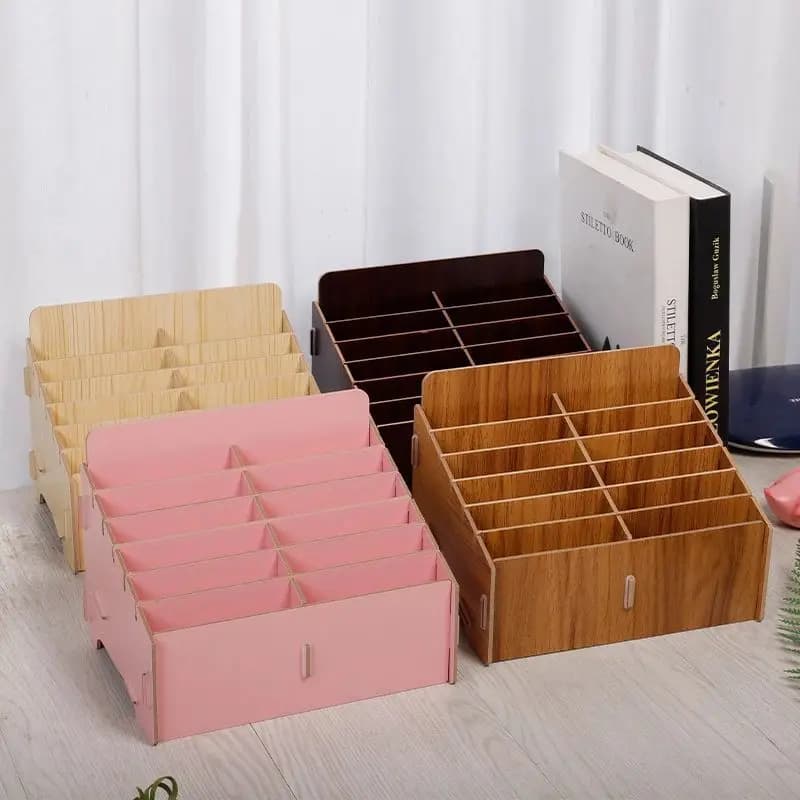 Compartment Wooden Storage Box Multi-functional Bill Mobile Phone Storage Box Multi-compartment Storage Shelf Home Organization
