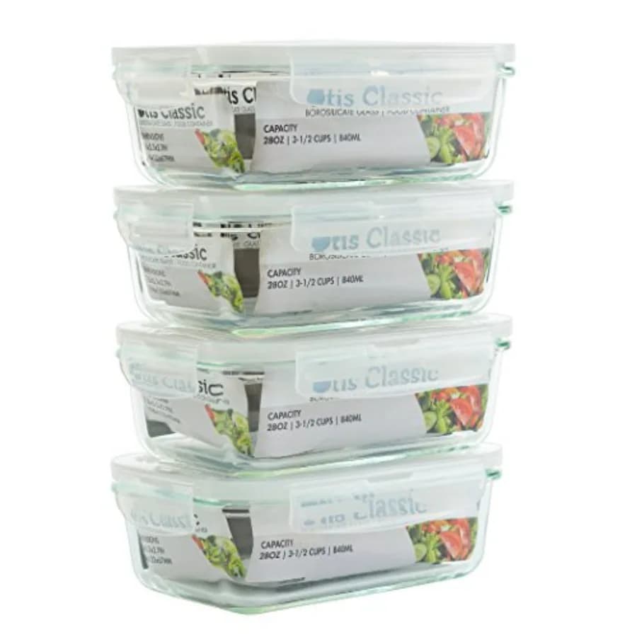 [Confezione da 4 28 once] Contenitori per alimenti in vetro con coperchi con chiusura - Contenitori per la preparazione dei pasti - Scatole per il pranzo Bento - 1 scomparto - 4 pezzi B
