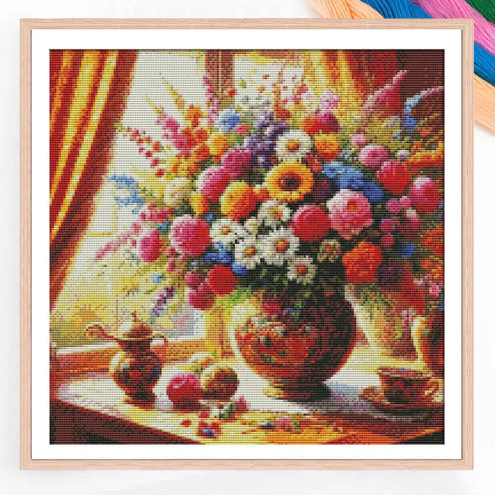 Cross Stitch Poppy Flower Vase Printed Canvas 11ct Threads Embroidery Kits Handicraft Needlework Craft