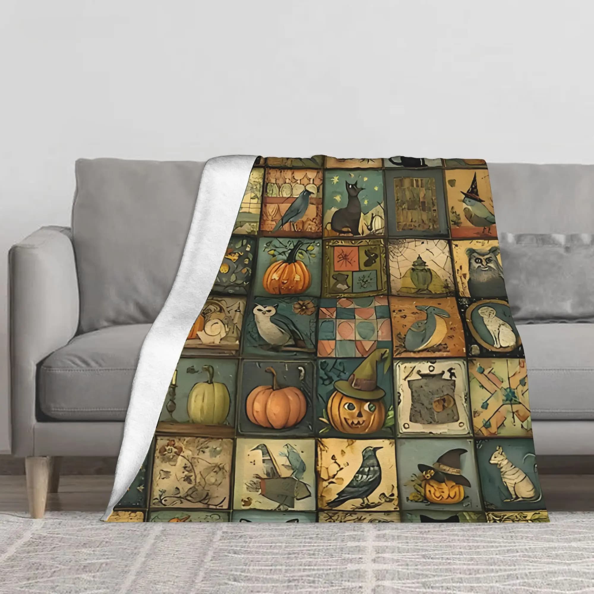 1PC Halloween Patchwork Blanket Throw Super Cosy Plush Living Room Sofa
