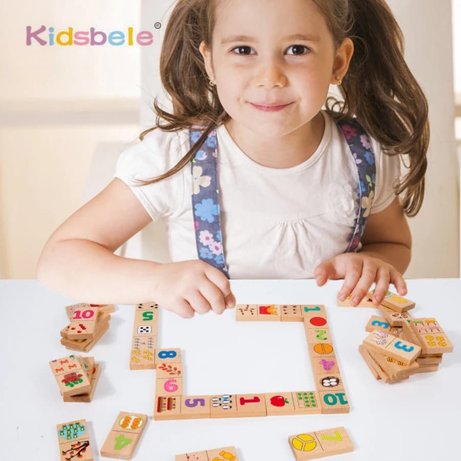 Bambini Montessori Domino Memoria di corrispondenza Scacchi Forma Numero Blocchi a doppia faccia Giocattolo Conteggio in legno Numero di matematica Puzzle Set