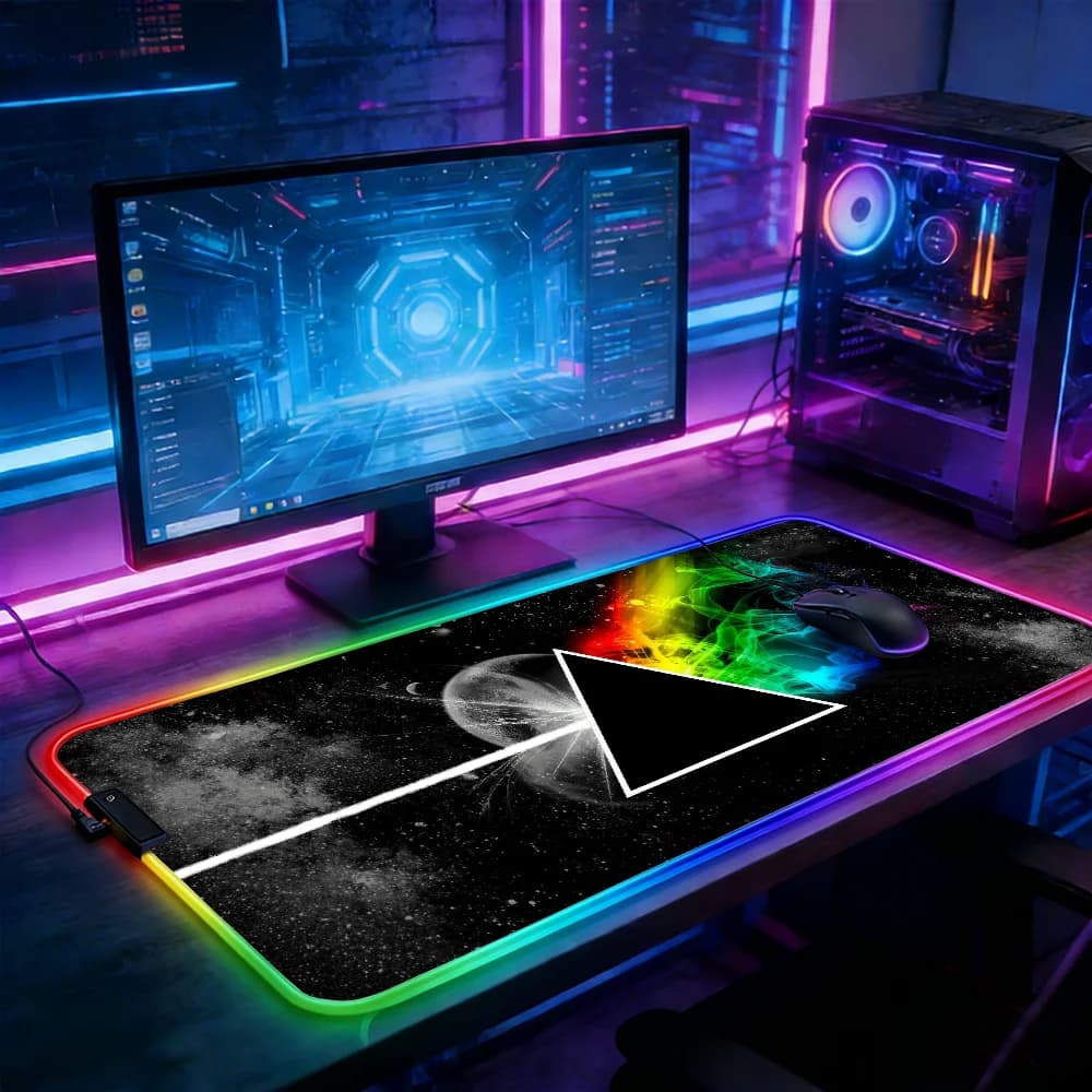 Mouse Mat with LED Lighting RGB Play Keyboard Mat E-sports Table Mat Colorful Triangle Desk Mat Galaxy PC Accessories Mousepad Gamer