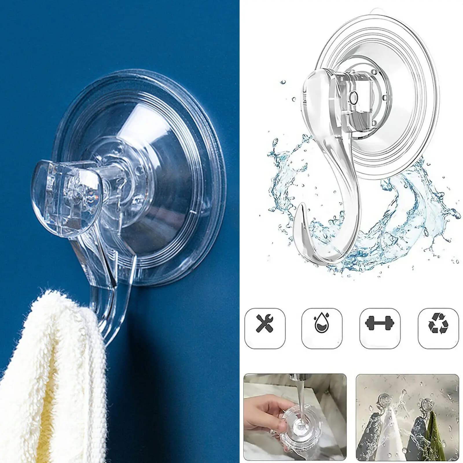 1 Pezzo Ganci a Ventosa per Doccia, Ganci a Vuoto Resistenti per Interni Doccia, Super Aspirazione per Cucina, Bagno, Toilette