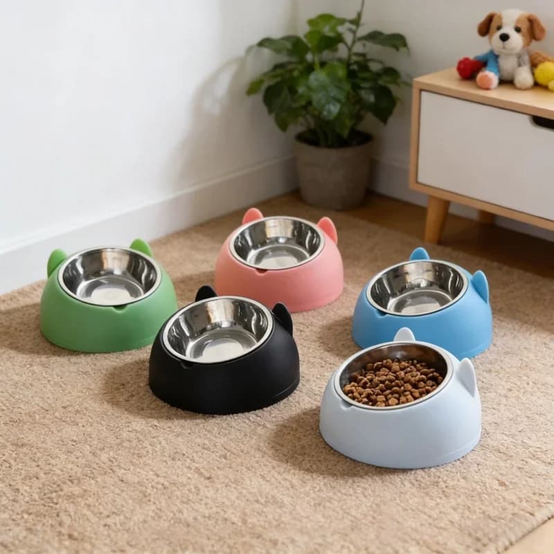 Ciotole antiscivolo e antiurto per animali domestici, in acciaio inossidabile, inclinate, per cibo e acqua, per cani e gatti, design premium, accessori per uso quotidiano.
