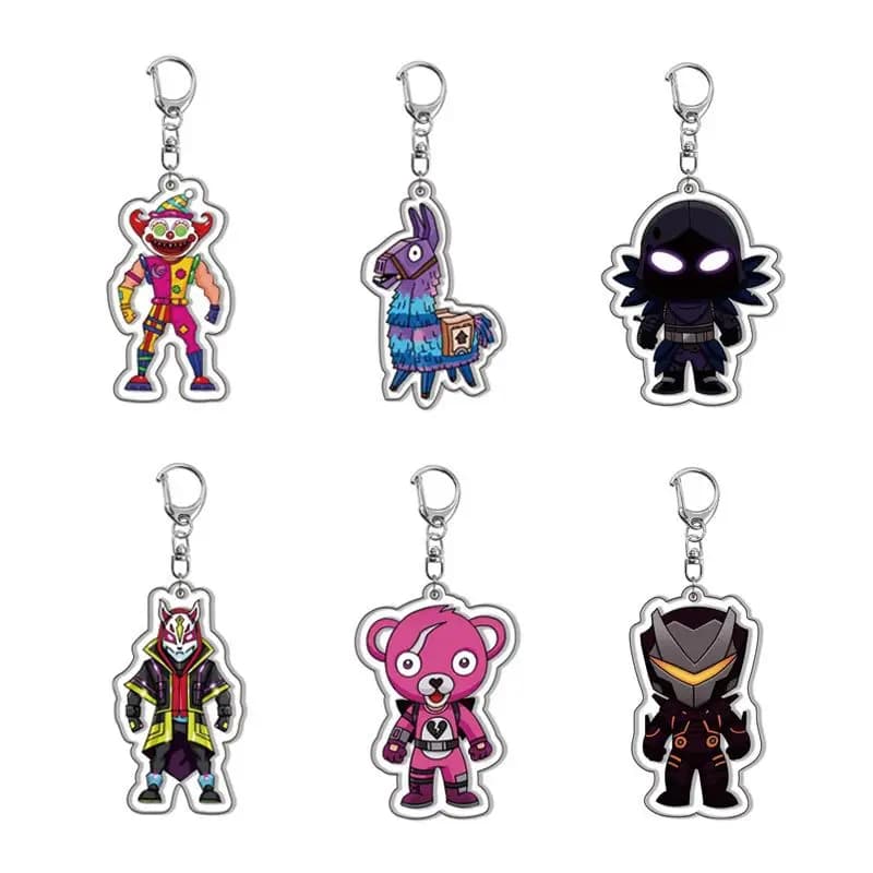 Set di 6 Portachiavi in Acrilico a Doppia Faccia Fortnite, Decorazioni per Zaini, Accessori Neutri per Regali di Festa