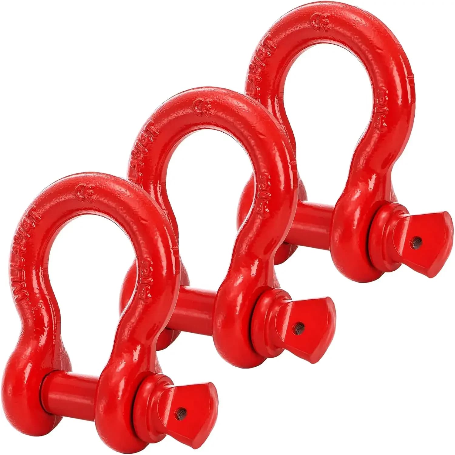 3 Pack D Ring Shackles - 3/4" Heavy Duty Tow Shackle for Strap, Winch, Vehicle Recovery with 28.5 Ton Break Strength, Red