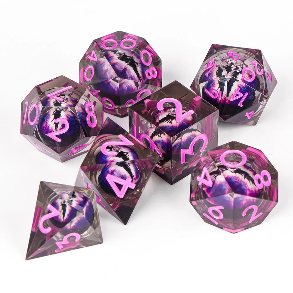 Resin DND Dice Set with Gift Box, 7Pcs Liquid Core Cat D&D Dice,Cute Dungeons Dragons D and D Dice, Sharp Edge Role Playing Game