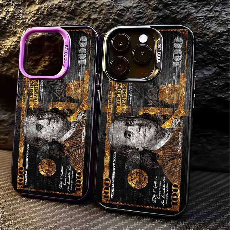 Luxury Electroplate USA Dollar Banknote Phone Case iPhone 17 Pro Max 11 12 13 14 15 16 Plus Air 16E XS XR Plating Silver Cover