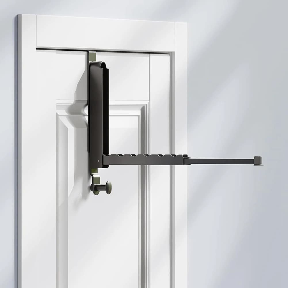 A36T-Folding Clothes Drying Rack, Aluminum Alloy Over The Door Hanger With Retractable Rod, Foldable Portable For Bathroom