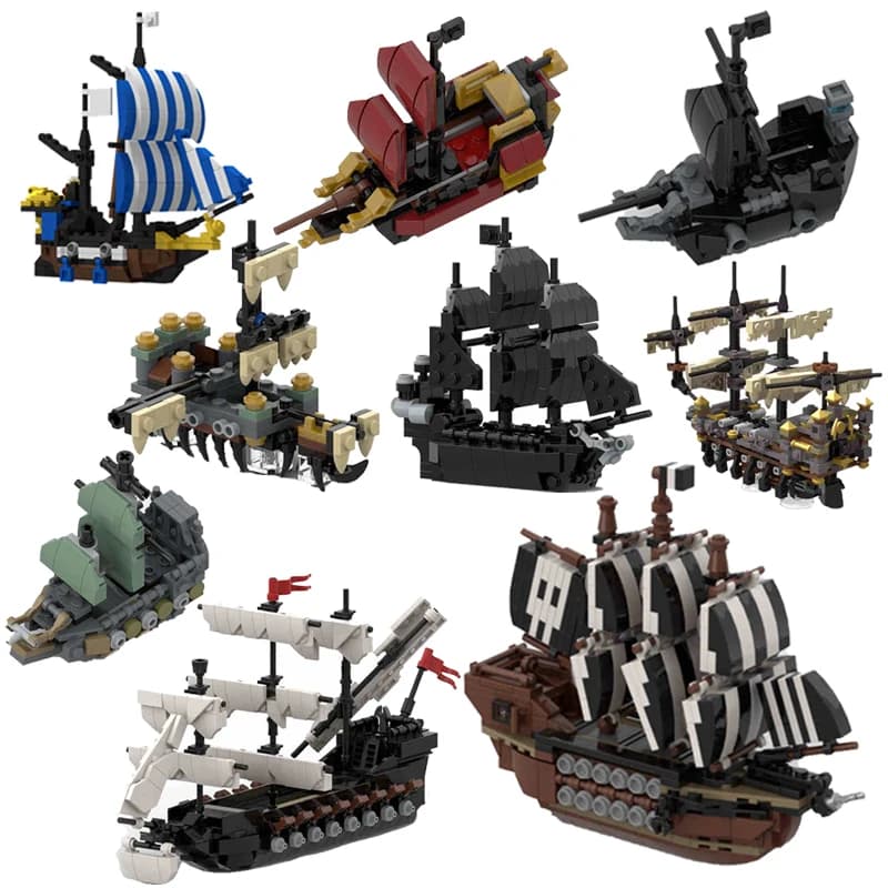 Nave pirata Building Blocks MOC Creativo Nave di perle nere Barca a vela Decorazione da tavolo Modello di assemblaggio Puzzle Giocattolo Regalo di compleanno