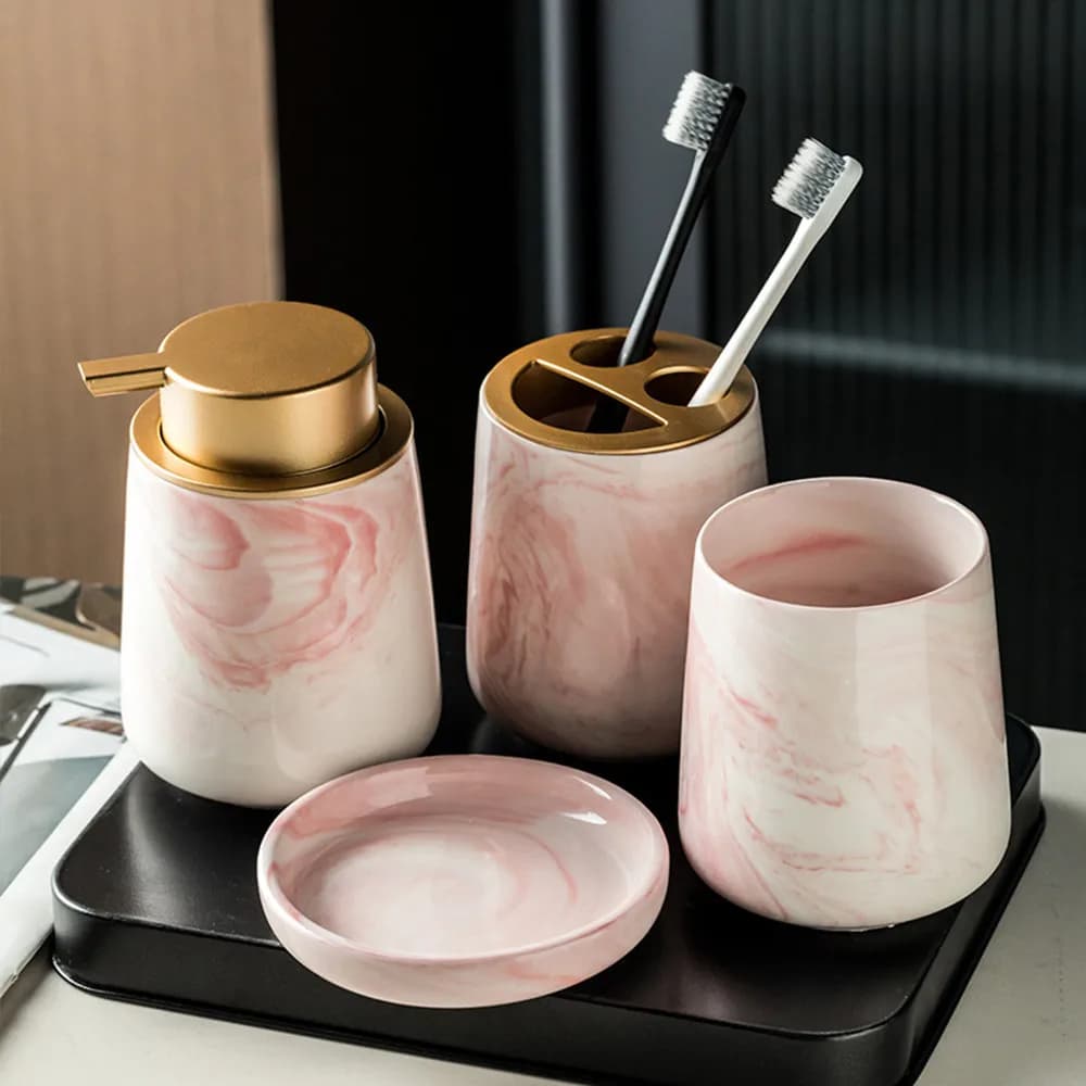 4 pz/set Porcellana High-end Accessori Per Il Bagno Set Toothcup Portasapone Dispenser Di Sapone Regali Adorabili per la Inaugurazione Della Casa Di Natale