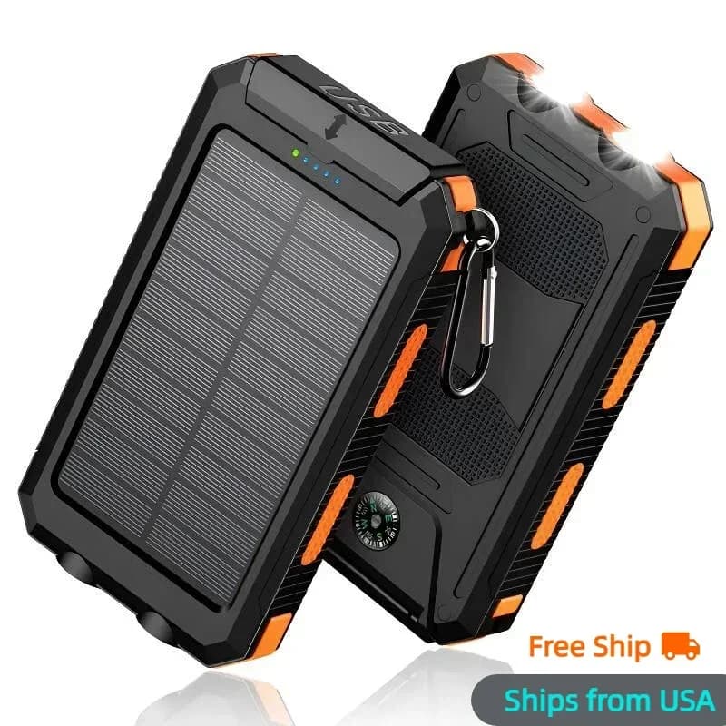 Caricatore portatile Solar Power Bank 10000mAh, doppia USB a ricarica rapida, batteria esterna antiurto impermeabile IP65