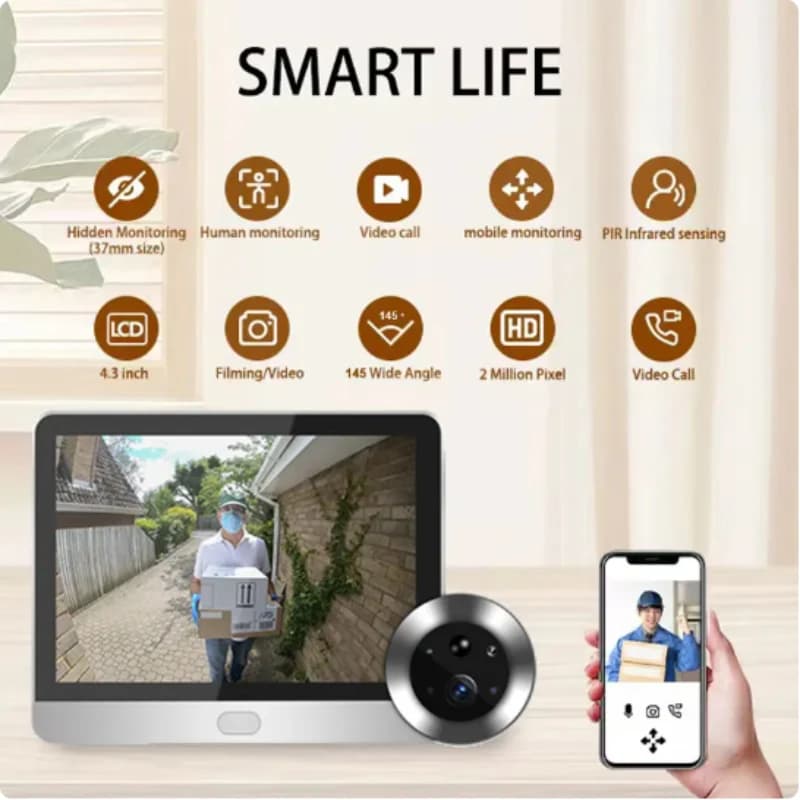 Batteria-Mini Wifi spioncino 1080P 2.4G telecamera per porte con rilevamento automatico campanello per porte Video con controllo accessi digitale da 4.3 pollici